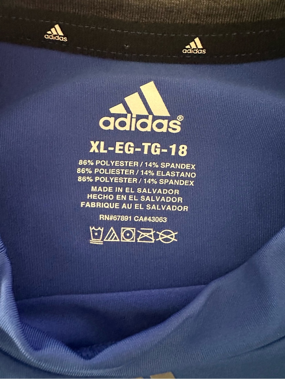 adidas Royal Blue Performance Tee with White Logo